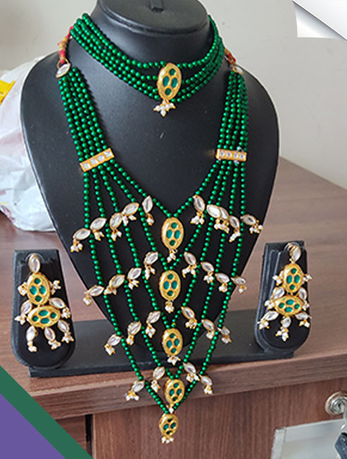 Nusrat semi-bridal kundan necklace set-Light Green – Rohika Store
